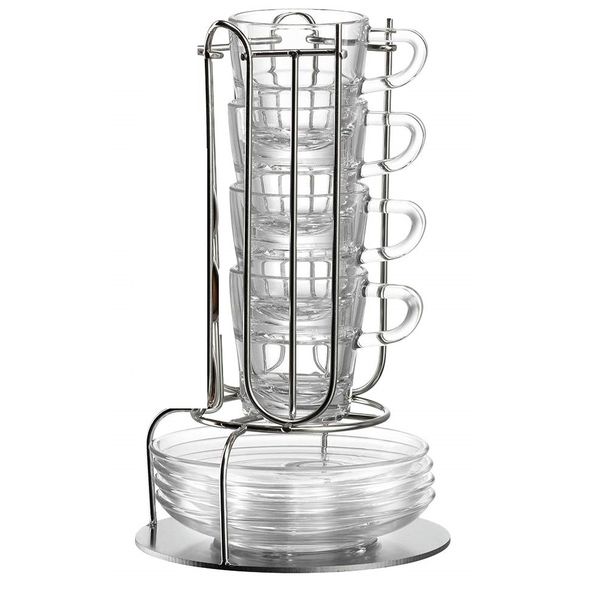 Leonardo Stand for Coffee Capsules and 4x Cups and 4x Saucers
