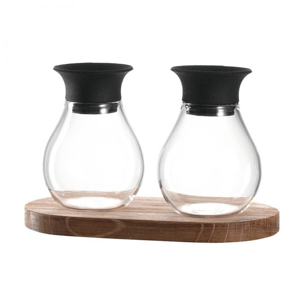 Leonardo Salt and Pepper Set on Rest Firenze Glass and Wood - 3 Pieces