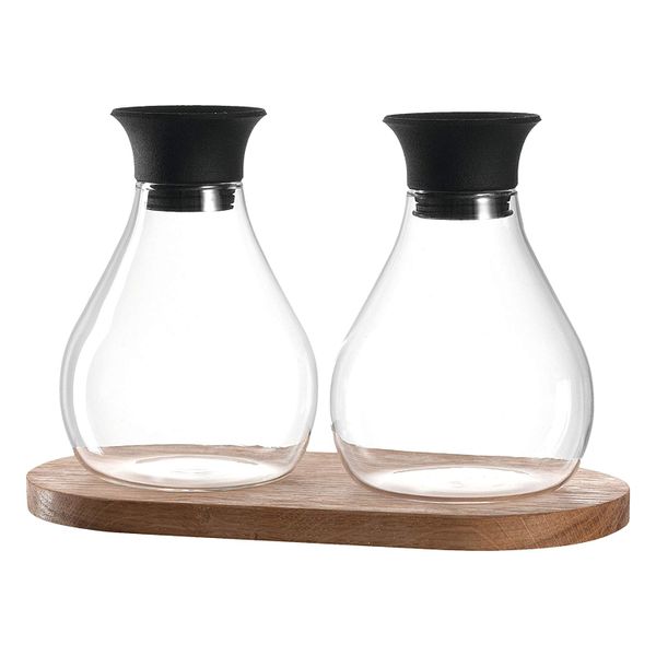 Leonardo Oil and Vinegar Serving Set Firenze Glass and Wood - 3 Pieces