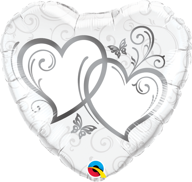 Qualatex 18 Inch Foil Heart Entwined Hearts Silver Balloon 1pack