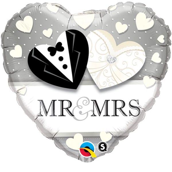 Qualatex 18 Inch Foil Heart Mr. &amp; Mrs. Wedding Balloon 1pack