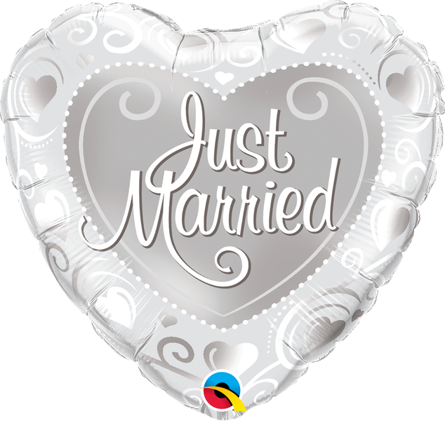 Qualatex 18 Inch Foil Heart Just Married Hearts Silver Balloon 1pack