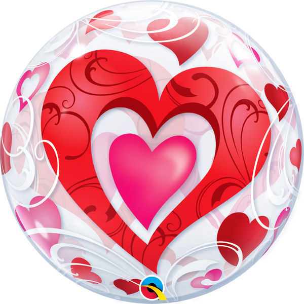 22 Inch Single Bubble Balloon - Red Hearts 1 Pack