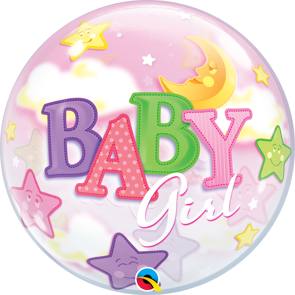 22 Inch Single Bubble Balloon - Baby Girl Moon &amp; Stars 1 Pack