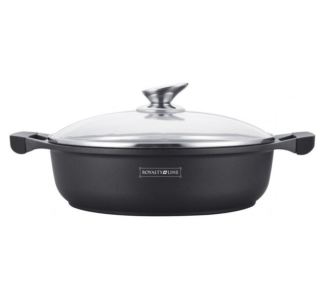 Royalty Line 34cm Marble Coating Shallow Pot with Lid - Black