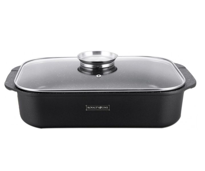 Royalty Line 34cm Marble Coating Roaster Pan with Lid - Black