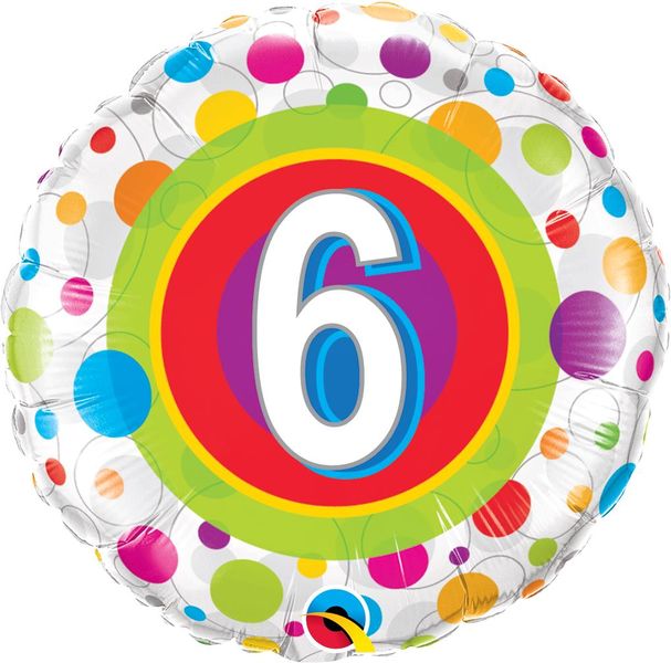 Qualatex 18 Inch Foil Balloon - Age 6 Colourful Dots Round 1 Pack