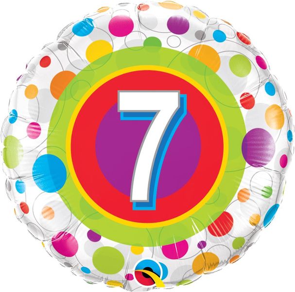 Qualatex 18 Inch Foil Balloon - Age 7 Colourful Dots Round 1 Pack