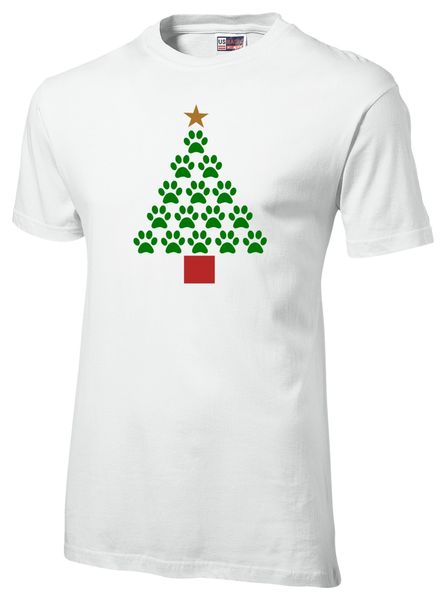 Christmas - Pet paw print tree T-shirt White