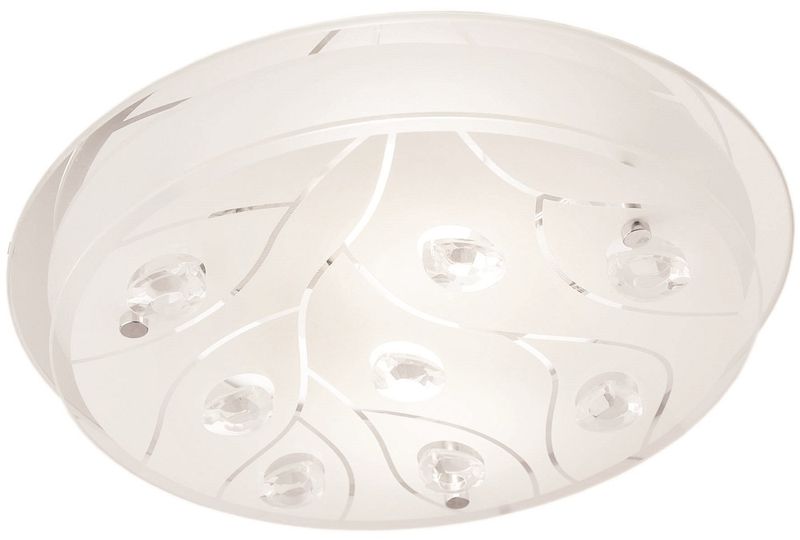 Polished Chrome Ceiling Fitting with Frosted Glass and Crystals