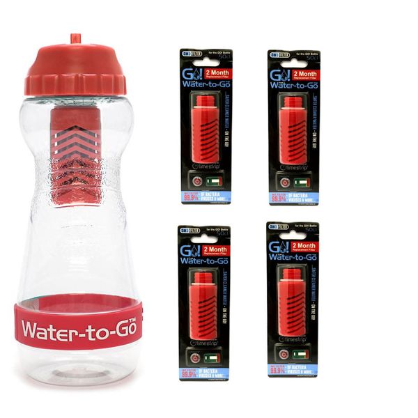 500ml Water-To-Go Filter Bottle Red + Four Cartridges