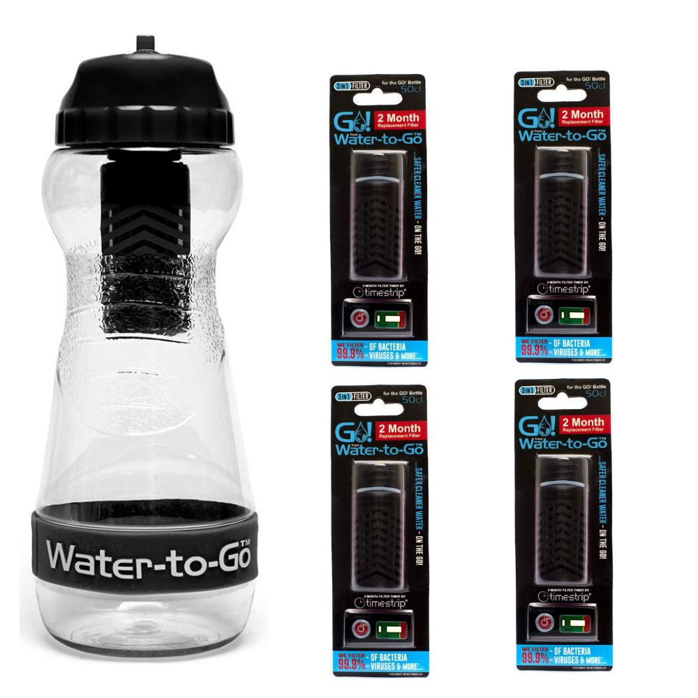 500ml WaterToGo Filter Bottle Black & Four Cartridges Buy Online in
