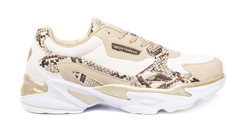 Enrico Coveri - Women's Snake Print Detailed Sneakers - Beige/White