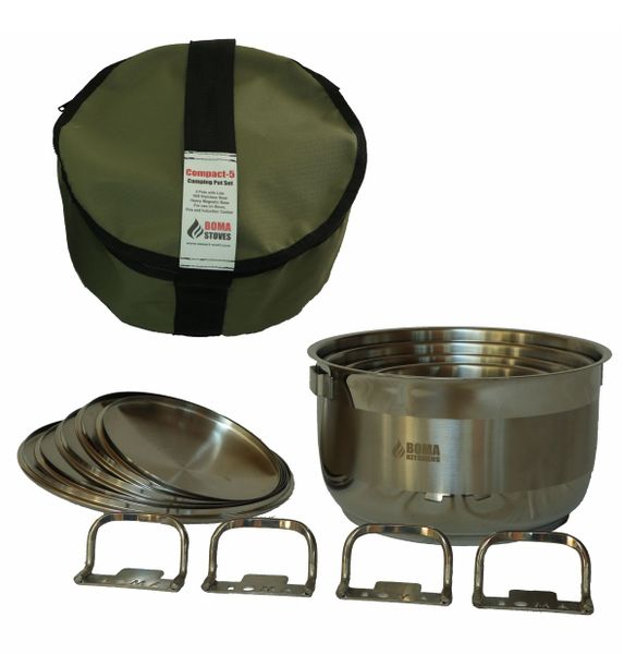 Heavy Duty Stainless Steel Camping Pot Set - 5 Pots with Lids