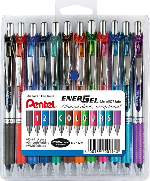 Pentel Energel BL77 Retractable Metal Tip Roller Ball 0,7mm Wallet of 12
