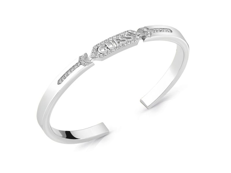 Guess Hexagon Hexagon Logo Plaque Bangel Silver