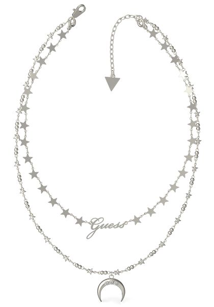 Guess Get Lucky Double Chain Moon Necklace Silver