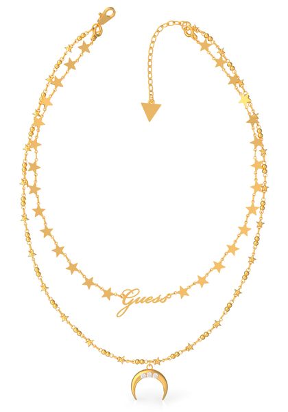Guess Get Lucky Double Chain Moon Necklace Gold