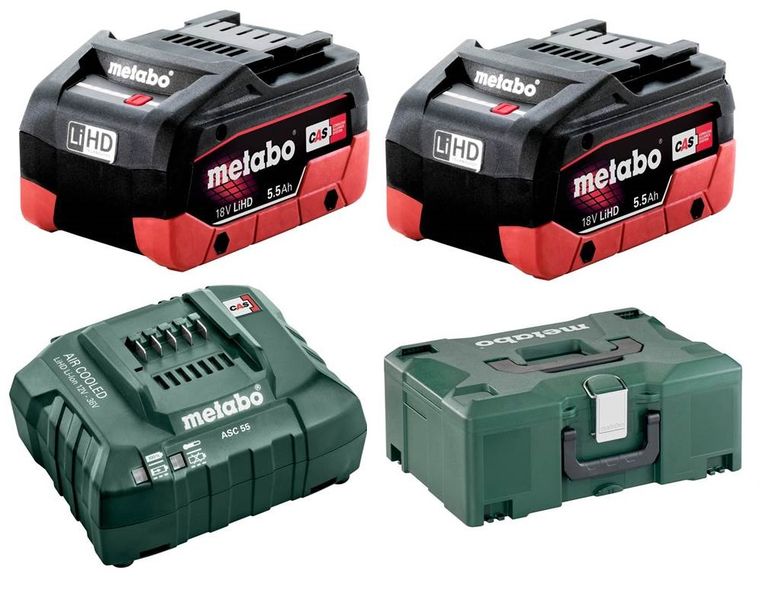 Metabo - 2 x Batteries (5.5Ah) and Charger Combo Set in MetaLoc Case