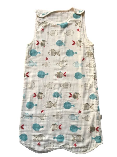 Olive Tree - 4 Layer Muslin Sleeveless Summer Sleeping Bag - Fish
