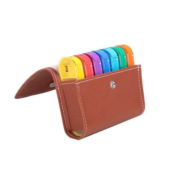 Travel Weekly Leather Pill Wallet Box Medicine Pill Case
