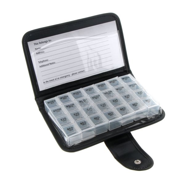 7 Day Travel 28 Compartments Leather Pill Organizer Pill Case
