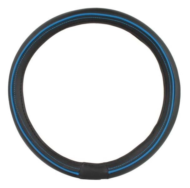 Black and Blue Faux Leather Steering Wheel Cover