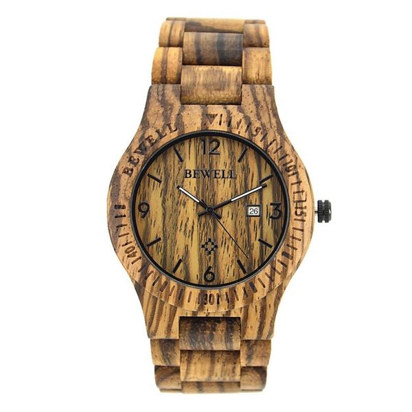 Bewell Retro Bamboo Zebra Wood Watch