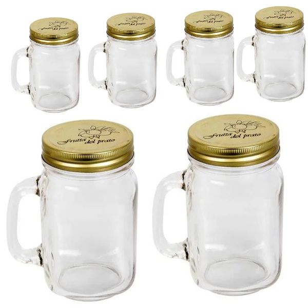 Glass Mason Storage &amp; Drink Jar with Handle - 500ml (13cm x 6cm) x 2