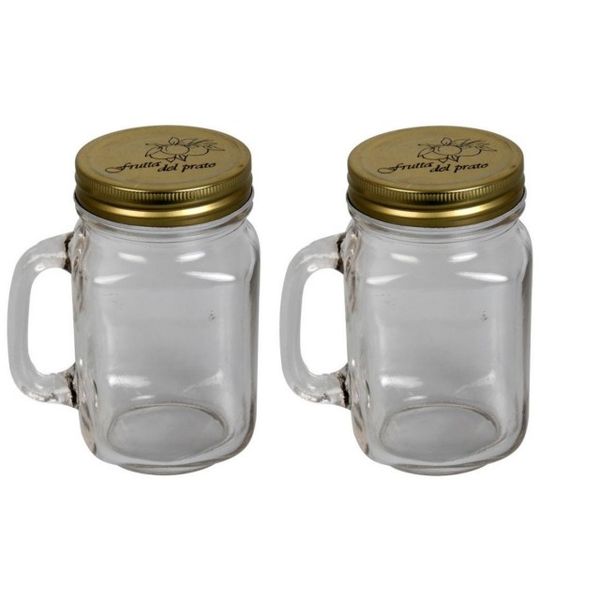 Glass Mason Storage &amp; Drink Jar with Handle - 500ml (13cm x 6cm) x 2