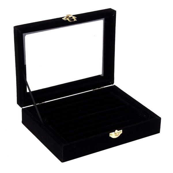 7 Slots Velvet Jewelry Rings Earring Display Case - Black