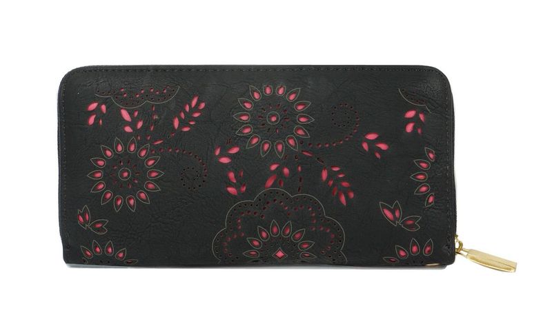 Ladies Flower Purse - Black and Pink
