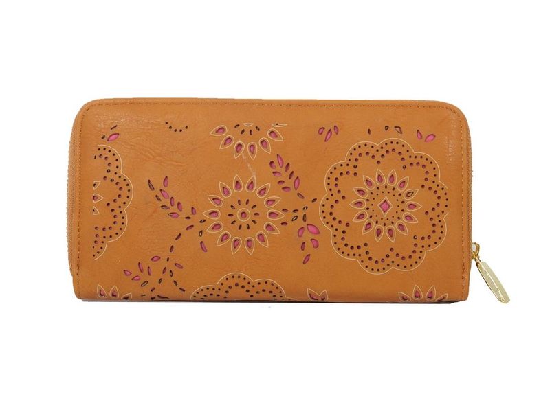 Ladies Flower Purse - Brown and Pink