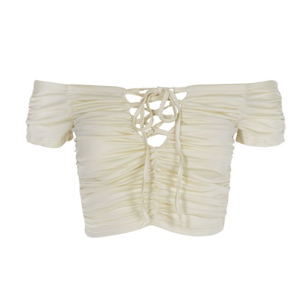 Totally Tied Up - Off The Shoulder Crop Top Cream