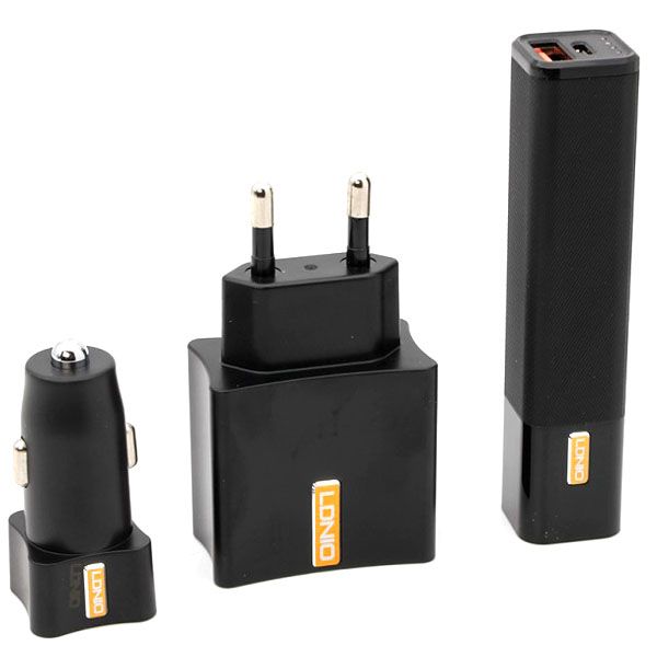 LDNIO 3 in 1 Cellphone Charging Kit : Powerbank, Wall Adapter, Car Adapter