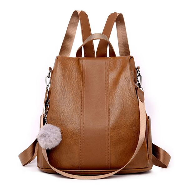 Bag - PU Leather Anti-theft Brown Backpack