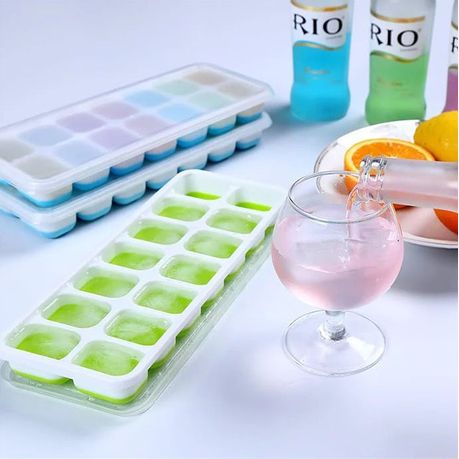 Pop-Out Silicone Ice Cube Tray with PP Lid - 4 Pack - Blue / Green