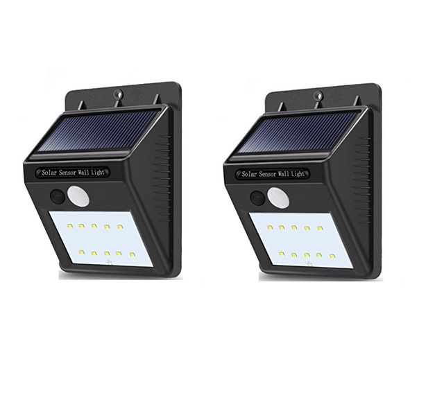 JB Luxx Solar Powered LED Wall Light with CDS Night Sensor - Set of 2