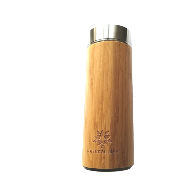 Water Bottle - Stainless Steel and Bamboo Double Walled Flask - 450ml