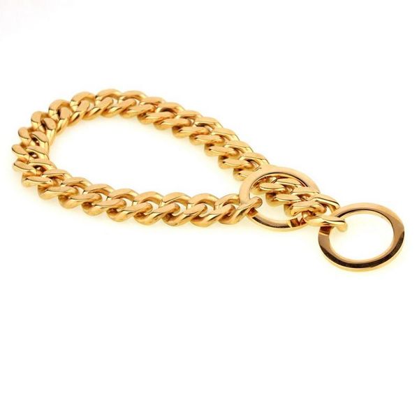 UrbanPets - Dog Collar Plated Gold Stainless Steel Cuban Curb Link Chain