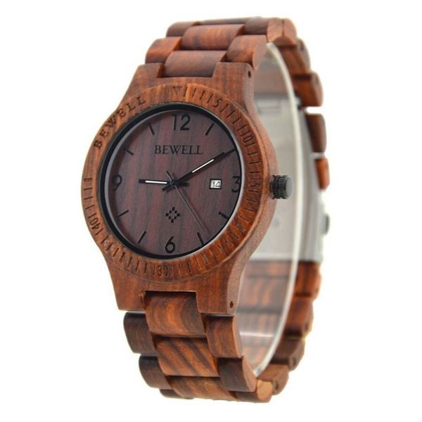Bewell Classic Red Sandalwood Wood Watch