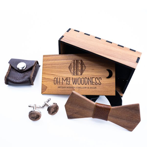 Wooden Africa Cufflinks And Bow tie set