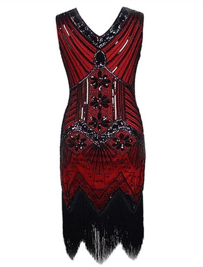 Red Vintage Sequin Tassel Gatsby Flapper Evening Party Dress | Buy ...