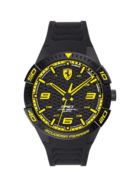 Ferrari - Apex Quartz Watch with Black Silicone Strap and Yellow Details