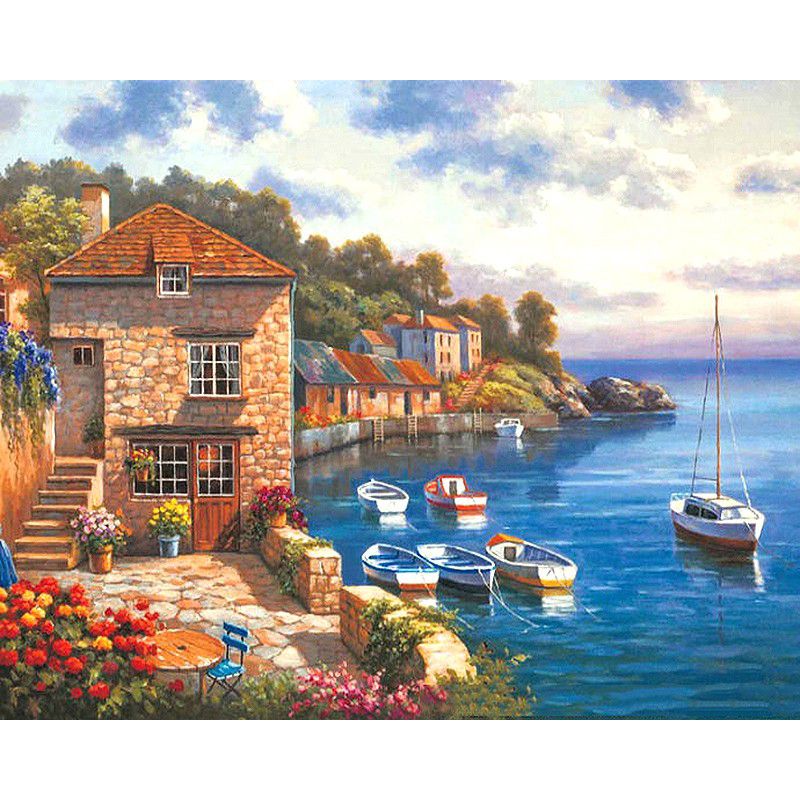Paint by Numbers for Adults Boats in the bay (Large) Buy Online in