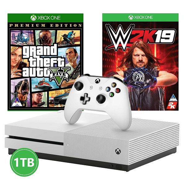 Xbox One S 1TB + GTA V + WWE2K19
