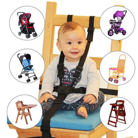 Universal 5 Point Safety Harness Baby High Chair Hook Band Child Pram  Stroller Accessory Black With 2 Shoulder Padding