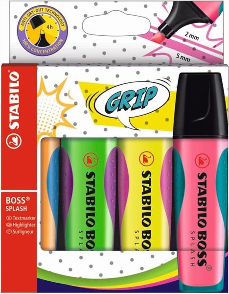 STABILO BOSS Splash highighters assorted wallet 4