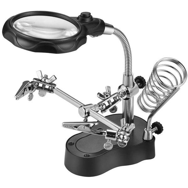 LED Light Magnifier &amp; Desk Lamp Helping Hand with Magnifying Glass