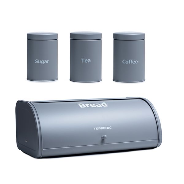 Bread Bin &amp; 3 Piece Canister Set Grey
